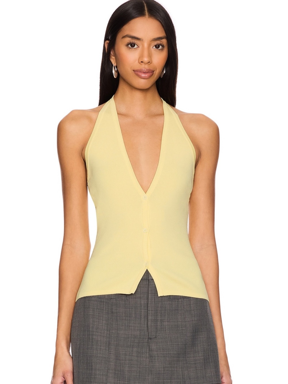 Lioness NWOT Yellow Halter V-Neck Button Front Women's Top!
